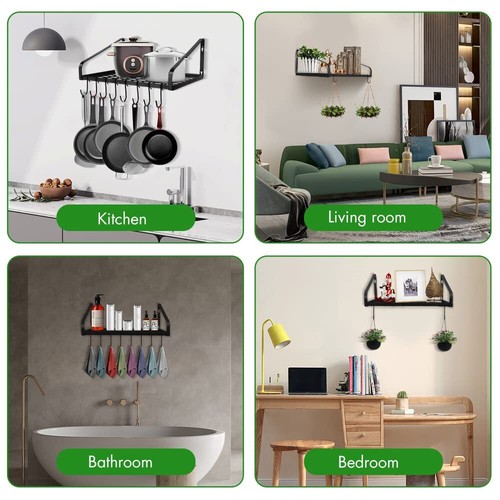 Rack Wall Mounted Hanging Pots & Pans Organizer Holder With 8 Hooks Kitchen - Bild 5 von 7