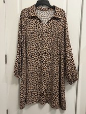 New 1X Shein Lune Leopard Print Dress with Long Bishop Sleeve