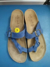 BR35 Mila Paoli Blue Braided Leather Sandals Cork Footbed Made in Italy Womens 9
