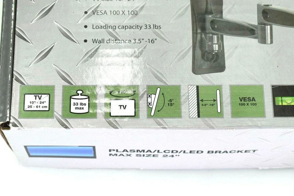 Soporte de montaje en pared para TV Full Motion de 10"-24" LED LCD pantalla plana de Royal nuevo abierto Foto 3 de 4