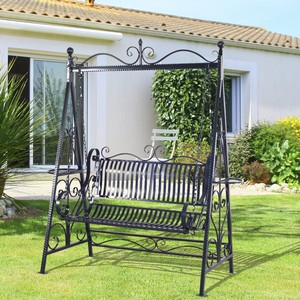 Hollywoodschaukel Schaukel Garten Hangebank Schaukelbank Metall 2 Sitzer Schwarz Ebay