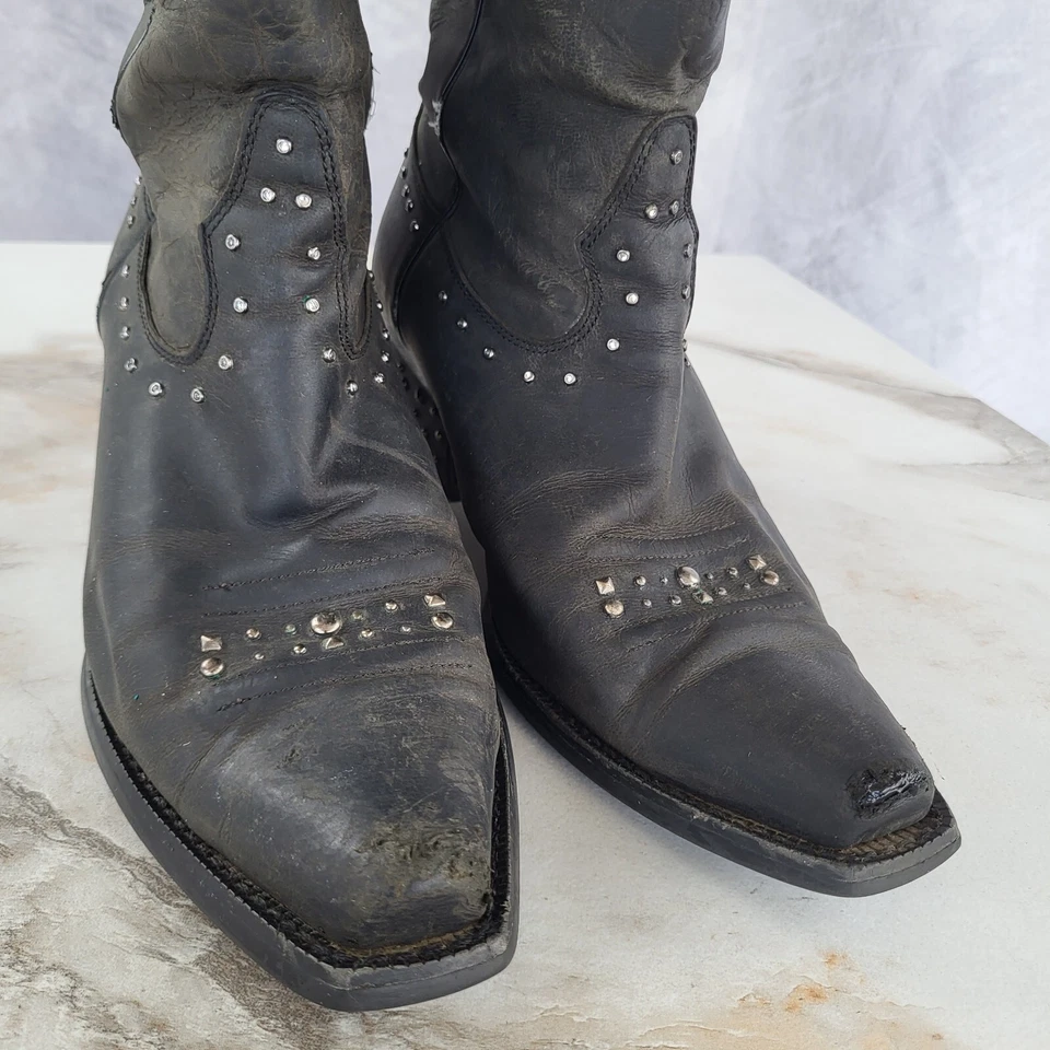 Distressed Ariat Studded Western Cowgirl Boots Women's Size 7 M Black - Image 4 of 4