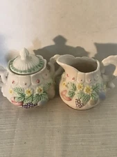 Shabby Chic Pastel Color Small Sugar And Creamer Set With Flowers
