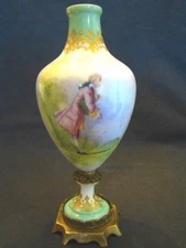 Artist Signed Leduc Old Paris Porcelain Portrait Ormolu Urn Vase 7 1/2" 19th c