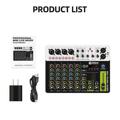 V8 Audio Mixer mit Bluetooth 5.0 48V Phantomspeisung, geräuscharmer Boden zum Mixen 