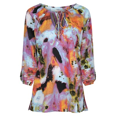 Hippy Psychedelic Top Anmol Multicoloured Marble Print Tunic BNWT Boho Sz 8-10