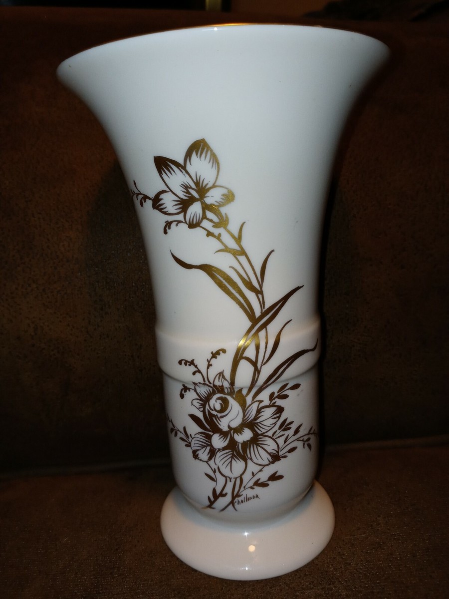Signed PICKARD China Vase Hand decorated Floral Ivory Gold Made in