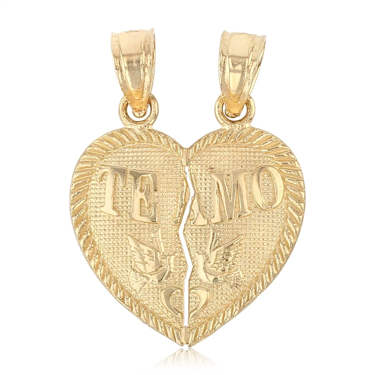 14K Yellow Gold Te Amo Couple Heart Pendant 2mm Figaro 3 1 Chain