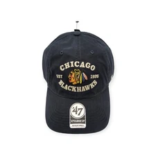 '47 Chicago Blackhawks Clean Up Brockman Vintage Black Adjustable Strap Hat Cap
