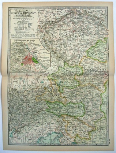 Original 1897 Map of Austria Hungary - Western Part - By The Century Co. Antique