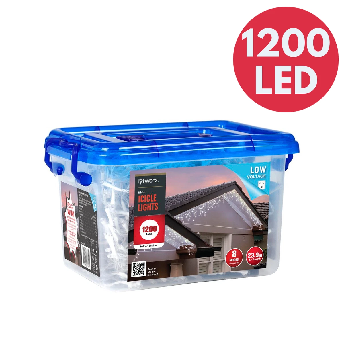 Lytworx 1200 White LED Icicle Lights Low Voltage String Light Xmas