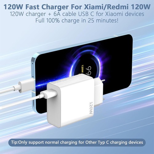 Für Xiaomi 120W Schnell Ladegerät Netzteil 6A USB-C Kabel Redmi Note10/11/12Pro - Zdjęcie 4 z 17