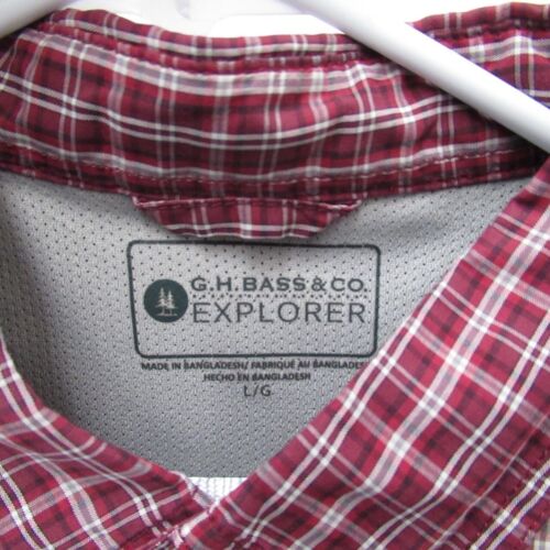 G.H. Bass & Co. Explorer Men’s L Red White Checked Shirt Button Front Casual - Picture 2 of 3