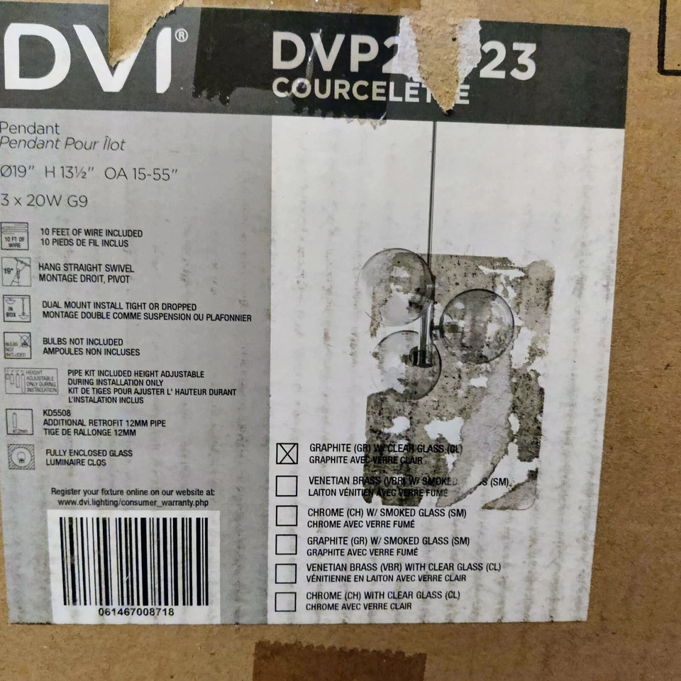 Pingente de 3 luzes, globos de vidro transparente, iluminação DVI DVP27023GR-CL grafite - Imagem 3 de 4