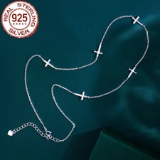 Solid 925 Sterling Silver Long Cross Pendant Necklace Bridal Costume Jewellery
