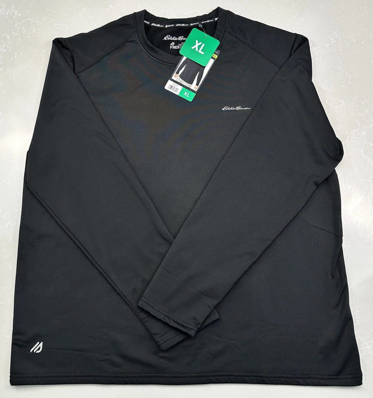 NWT Eddie Bauer Men’s XL Black Brushed Long Sleeve Crew Neck Activewear Shirt