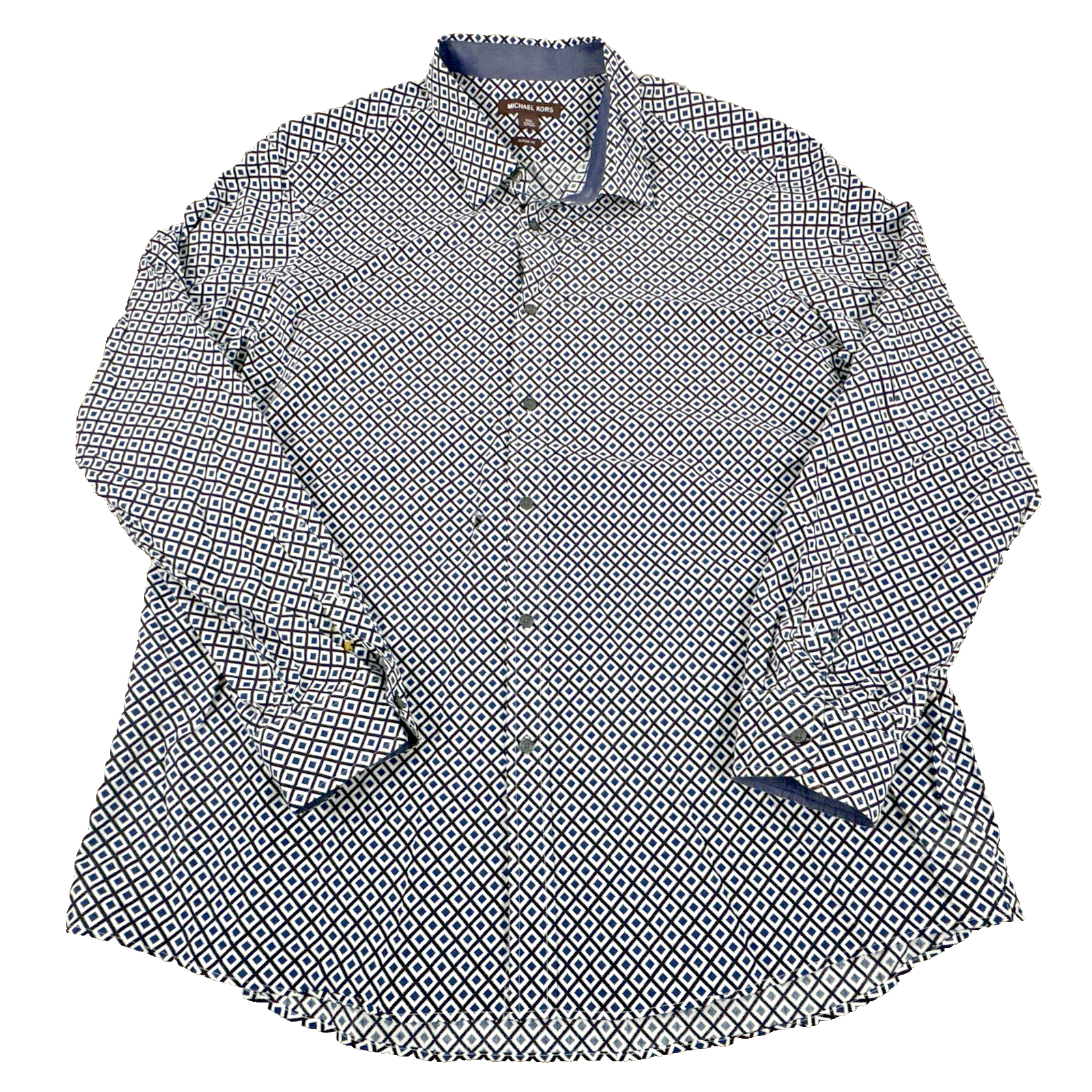 Michael Kors Men's XXL Blue White  Black Geometric Long Sleeve Button Down Shirt