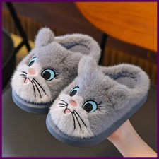 Winter Cartoon Cat Girls Boys Slippers Embroidery Plush Warm Non Slip