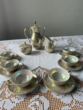 Stadtilm -Vintage Mokkaservice mitPerlmutt-Lüster und Vergoldung für 6Personen