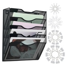 Hanging Wall File Organizer Fits Office Assorted 5 Pockets Mesh Black