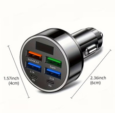 6-Port Fast Car Charger 40W, 4 USB  2 Type-C, LED Voltage Display, PD  QC3.0
