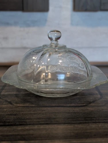 VTG Madrid Federal Clear Depression Glass Covered Butter Dome Dish