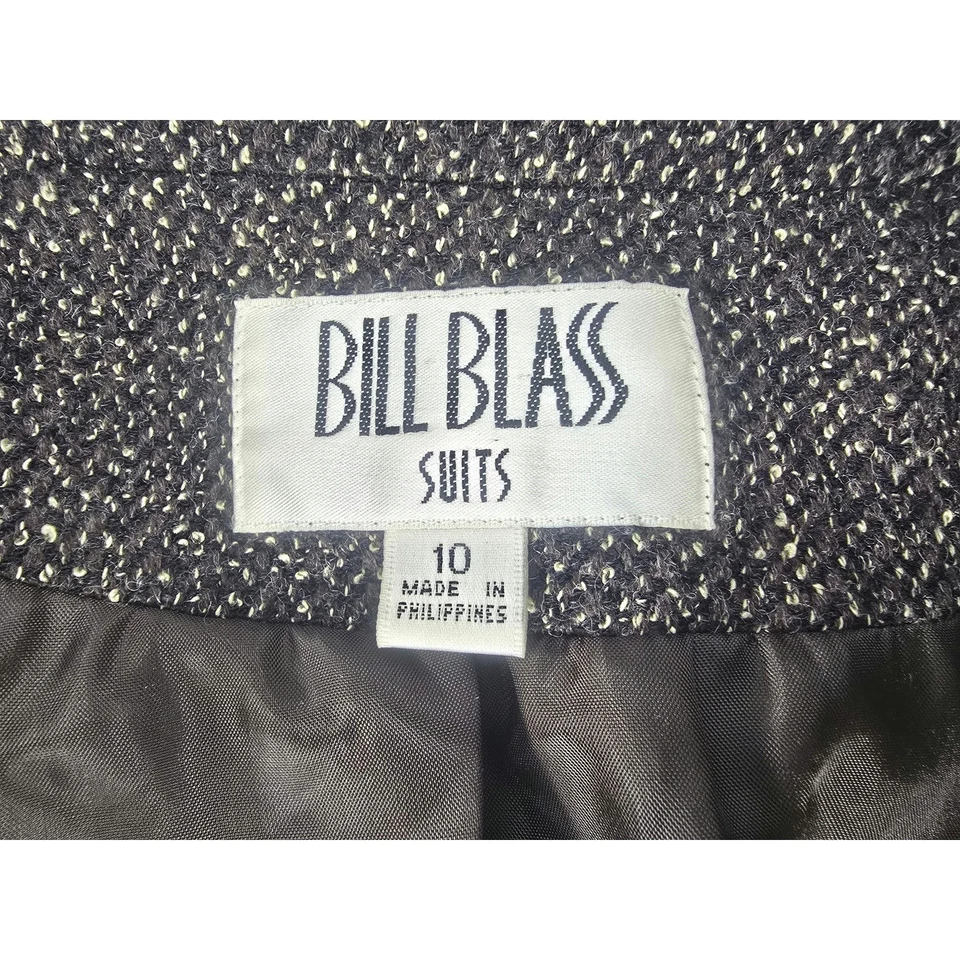 Chaqueta de tweed Bill Blass Suits talla 10 negra metálica con flecos forrada Foto 4 de 4
