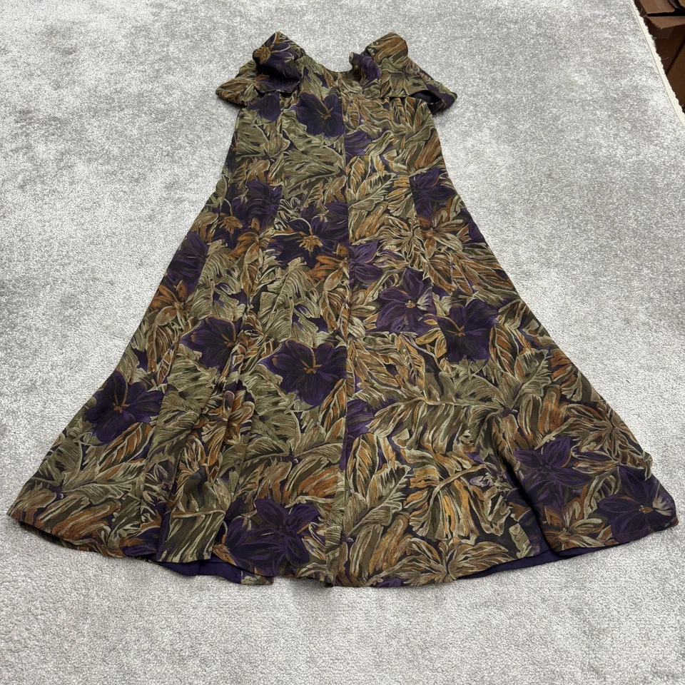 Dana Buchman Vintage 90's Silk Button Up Midi Dress Womens 6 Brown Purple Floral - Image 2 of 4