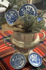 Vintage Blue Willow Set 5 MINI Plates 3” Japan Sweet!  Rare!  