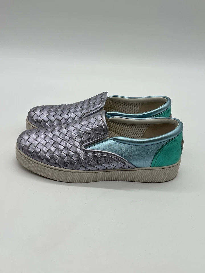 Женские серые зеленые металлические тканые кожаные туфли Bottega Veneta размер 39,5 США 9,5 Dodger - Изображение 4 из 4