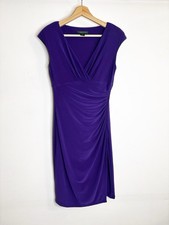 Lauren Ralph Lauren Ruched Stretchy Sheath Dress V-Neck Purple Sz 2