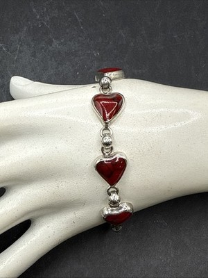  ATI Sterling Silver Red Stone Enamel Tennis Style 7 1/2  Toggle Bracelet