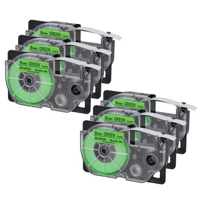 6PK 9mm XR-9FGN Black on Fluorescent Green Label Tape Fit for Casio KL-750
