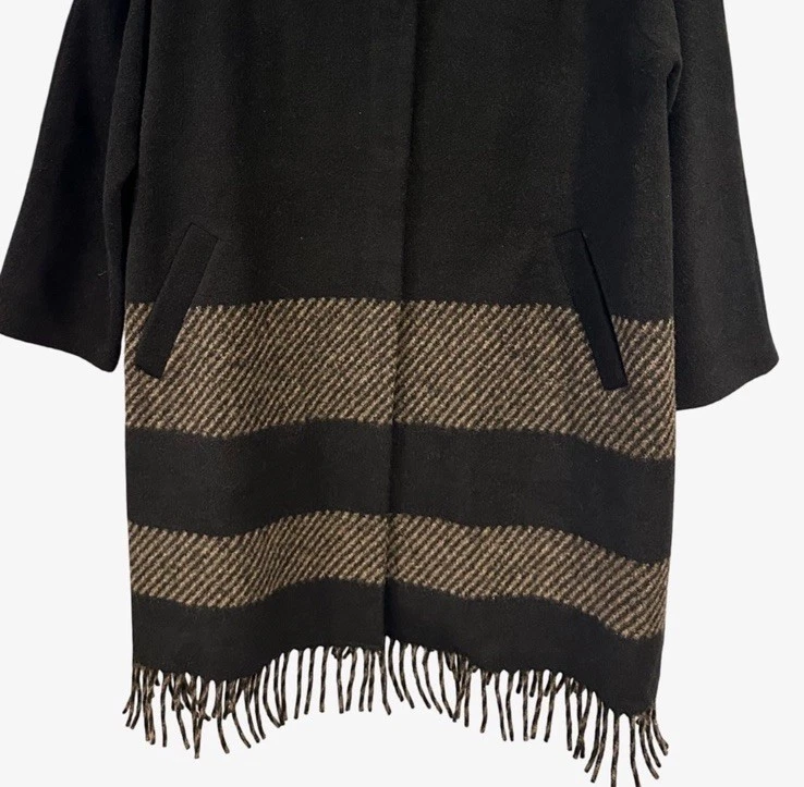 Nuevo Abrigo Mujer’s 1X Boho Tahari Manta Estilo Pata de Gallo Patrón Rayas Foto 3 de 4