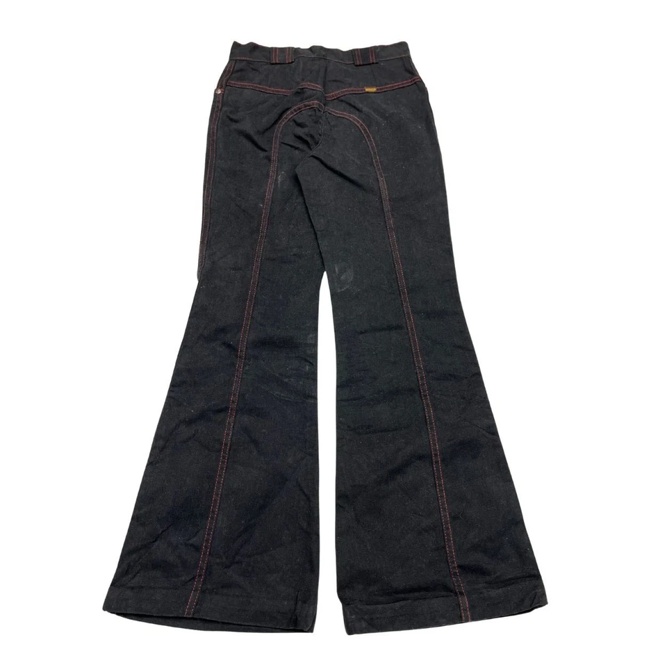 VTG 70s MAVERICK Wide Bell Bottom Flare Black Denim Hippie Jeans Goth Size 26 - Image 2 of 4