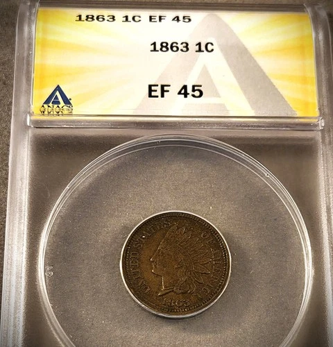 1863 INDIAN HEAD CENT ** ANACS GRADE EF-45** A PROBLEM FREE COIN   (7692)