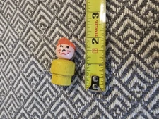 Vintage Fisher Price little people all wood yellow mad boy/bully w/red cap