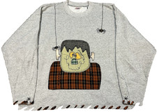 Gray Halloween Sweatshirt W/ Frankenstein  Spiders Patchwork Design Size Large