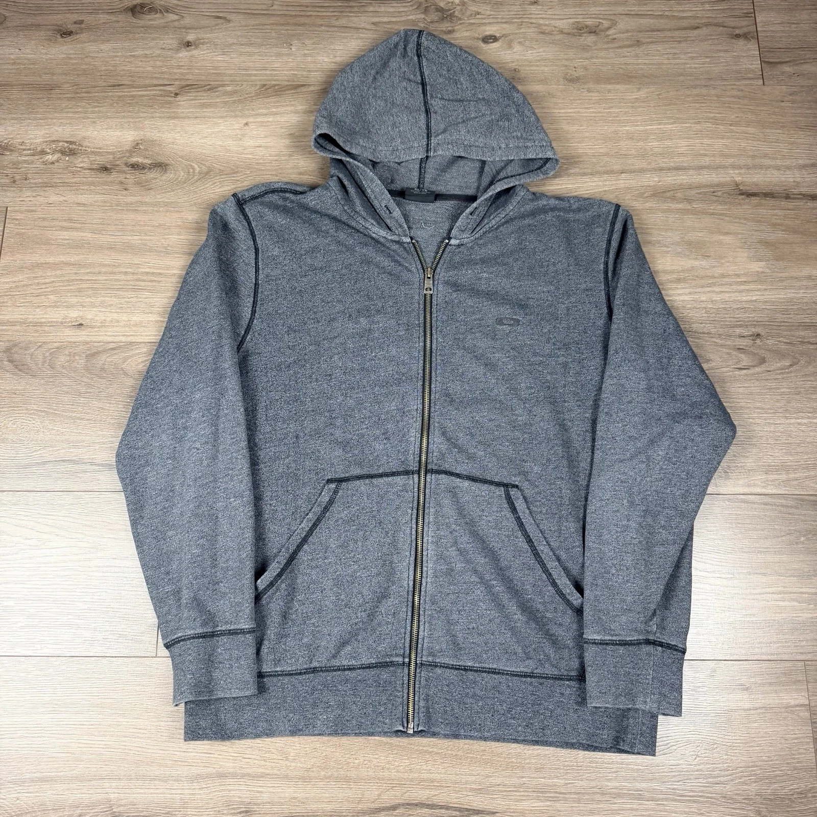 Y2K Oakley Hoodie Sweatshirt Full Zip Gray Surf Skate Men's XL