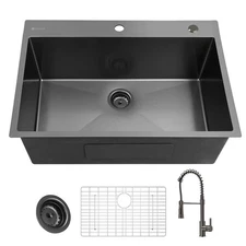 Glacier Bay Drop In Gunmetal Black 33 in Single Bowl Kitchen Sink with Faucet