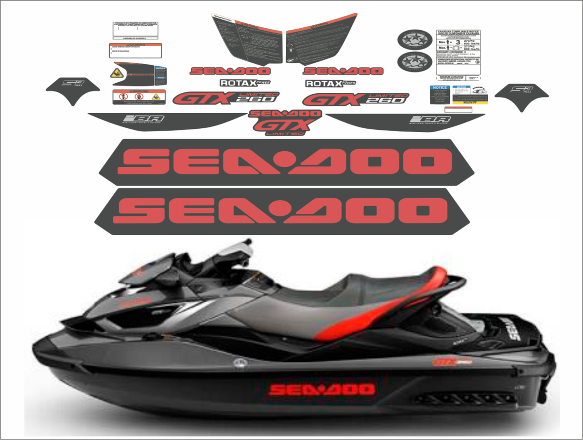 SEADOO GTX 260 LIMITED 2013 Graphics Decal Sticker Kit RED BLK