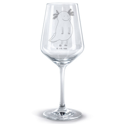 Weinglas mit Gravur Axolotl Glücklich - Geschenk Rotwein Glas gute Laune Lurch