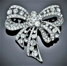 Stunning RHINESTONE Christmas Gift BOW Sparkling RIBBON Paved Brooch
