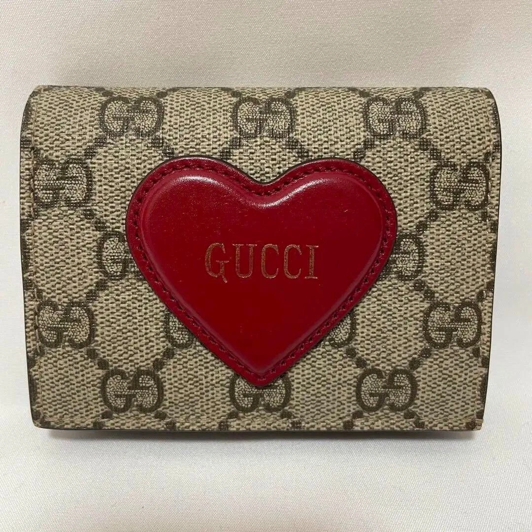 Portefeuille pliant à motif dur GUCCI GG Supreme beige d'occasion authentique