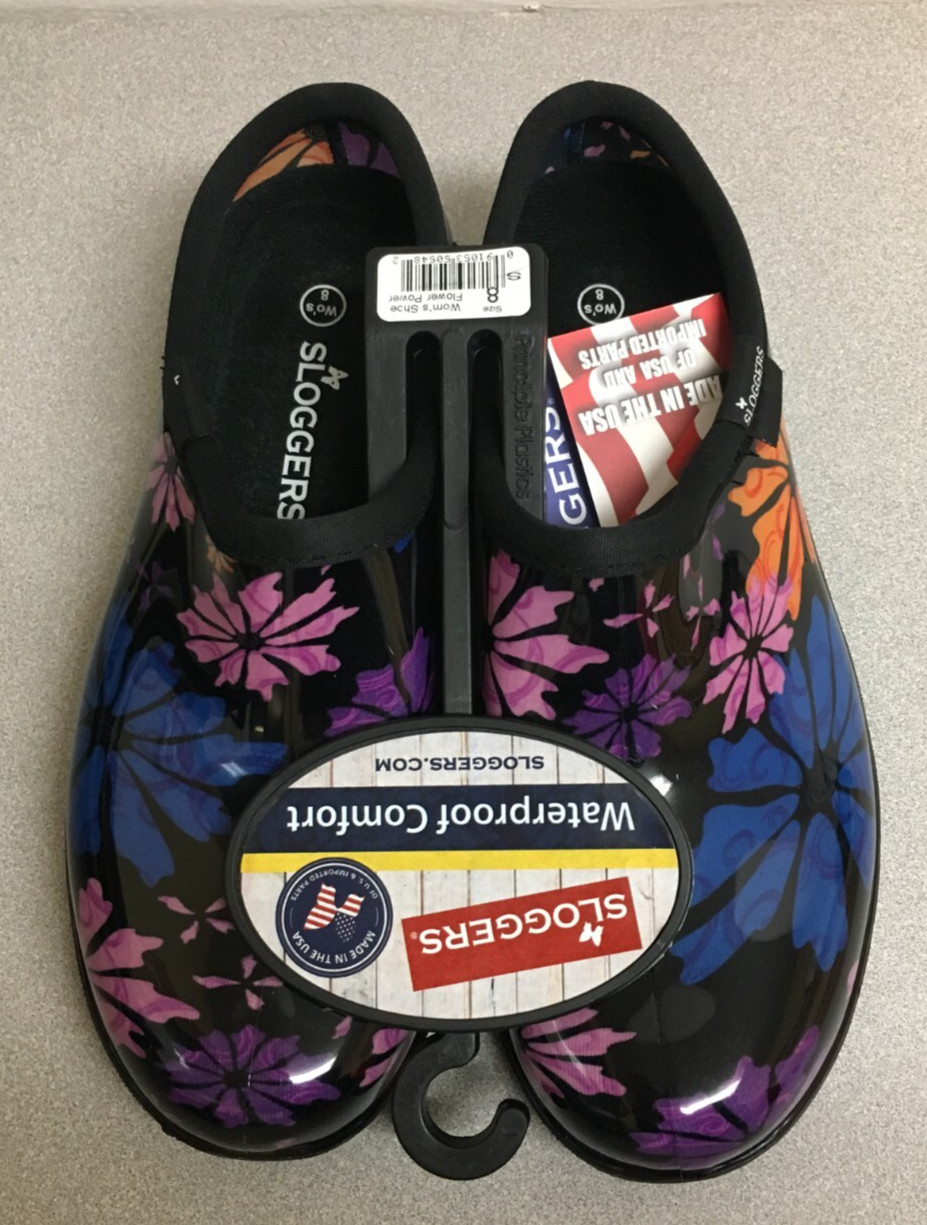 Sloggers 5116FP08 Black Flower Power Women's Garden/Rain Shoes Size 8