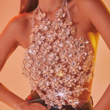 Women Rhinestone Chest Vest Luxury Flowers Party Club Show Body Chain 21019