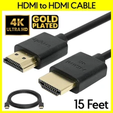 15FT HDMI Cable 30AWG Male to Male Cord for Monitor PC Bluray HDTV 3D 4K 1080p