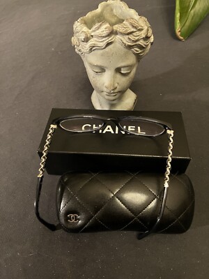 Chanel 3268-Q Eyeglasses Navy Blue Silver Chain Logo 53-17