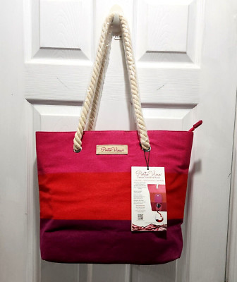 Porto Vino Pink and Red Canvas Wine Purse  includes Pouch and Dust Cover *NWT
