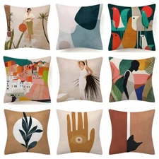 PILLOW COVER Brown Tan White 2-Sided Abstract Decorative Bed Cushion Case 18x18"